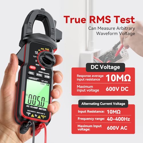NOYAFA NF-629 Digital Clamp Meter Multimeter 6000 Counts TRMS | Capacitance Multimeter for 600V AC/DC Voltage, High AC Current, Capacitance, Diode Test, Continuity Test, Temperature