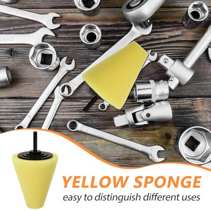 Wheel Polishing Kit for Drill with Yellow Sponge Buffing Wheel Conical Design Polishing Pads Cleaning and Car Maintenance