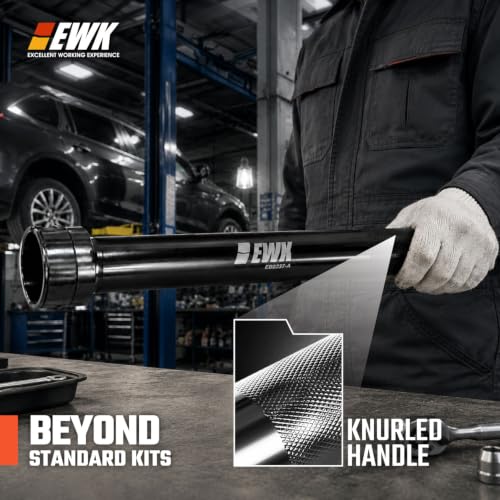 EWK Inner Tie Rod Tool Removal Kit with 20" Extension & 12 Crowfoot Adapters | SAE & Metric Sizes, Secure Lock Collar, No Rack & Pinion Removal Required for Professional Auto Repair Shops
