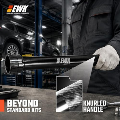 EWK Inner Tie Rod Tool Removal Kit with 20" Extension & 12 Crowfoot Adapters | SAE & Metric Sizes, Secure Lock Collar, No Rack & Pinion Removal Required for Professional Auto Repair Shops