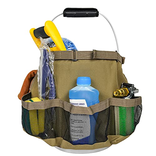 MELOTOUGH Car Wash Bucket Tool Organizer for Garden Tools Fit 3.5 to 5 Gallon Bucket (Khaki) - color: Khaki
