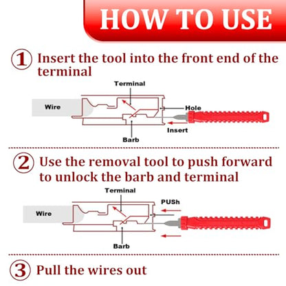 41 Pcs Terminal Pin Removal Tools with Blow-Molded Case - Electrical Pin Removal Tools Automotive Depinning Tool Kit for Automotive & Household Devices Most Connector, Red - color: red