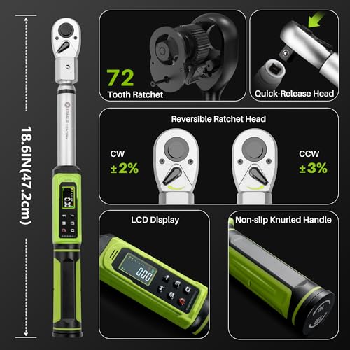 Adjustable HVAC Open End Digital Torque Wrench 1/2"Drive1.5-99Ft.Lb | Interchangeable Electric Torque Wrench(2-135N.m), 40mm 2% Accuracy for Car Automotive Moto Narrow Pipeline, Maint. Techs DIY - size: 1/2" 1.5-99.6FT.LB, style: Digital
