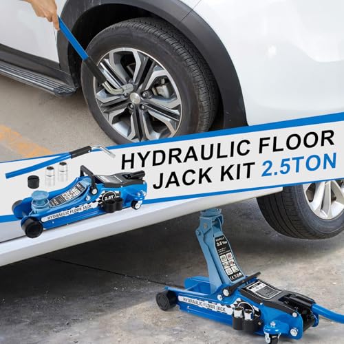 Floor Jack Kit 2.5 Ton (5,500 lbs) | Car Jack - Hydraulic Low Profile Trolley Jack - Tire Tool for SUV and Auto with Lug Wrench Blue - color: Blue