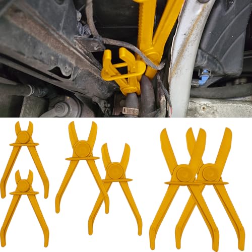 Hose Clamp Pliers, Plastic Hose Pinching Off Pliers for Automotive Radiator, Brake, Gas, Coolant Hoses and Fuel Lines, 6 Pack 3 Size Line Pinch Clamps Set (Yellow) - color: Yellow