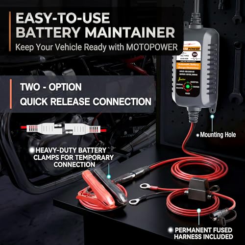 MOTOPOWER MP00205A 12V 800mA Automatic Battery Charger Maintainer, 2-Pack | Battery Charger, Battery Maintainer, Trickle Charger and Battery Desulfator
