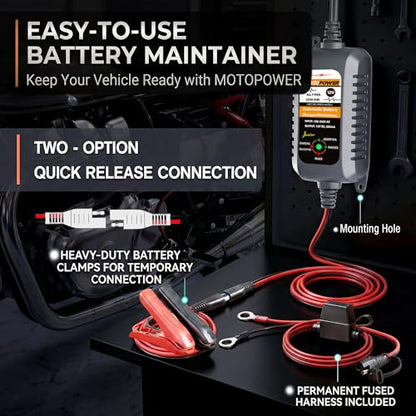 MOTOPOWER MP00205A 12V 800mA Automatic Battery Charger, Maintainer, Trickle and Desulfator