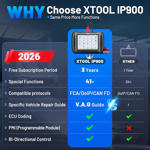 XTOOL IP900 Bidirectional Scan Tool 2026 Upgraded AI Assisted, OBD2 Scanner Diagnostic Tool, ECU Coding, 41+ Resets, FCA, CAN FD&DoIP, Pre & Post Scan, All System Scanner for Car, 3-Year Update
