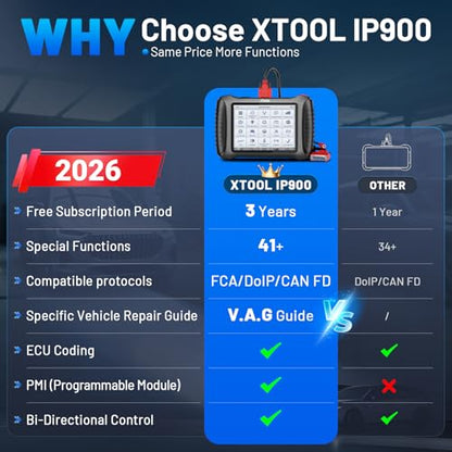 XTOOL IP900 Bidirectional Scan Tool 2026 Upgraded AI Assisted, OBD2 Scanner Diagnostic Tool, ECU Coding, 41+ Resets, FCA, CAN FD&DoIP, Pre & Post Scan, All System Scanner for Car, 3-Year Update