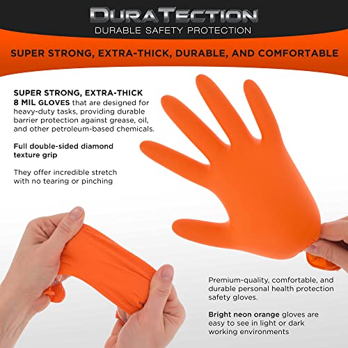 Dura-Gold Duratection 8 Mil Orange Super Duty Diamond Textured Nitrile Disposable Gloves, Box of 100