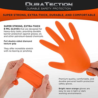 Dura-Gold Duratection 8 Mil Orange Super Duty Diamond Textured Nitrile Disposable Gloves - size: Small