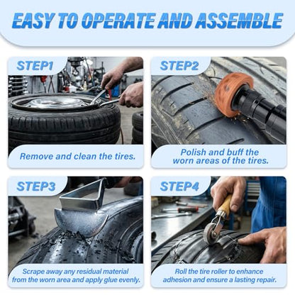 MEANLIN MEASURE Air Tire Repair Polish Patch Tools Include 2500rpm Low Speed Air Tire Buffer Tire Inner Liner Scrapper Patch Roller Tungsten Steel Buffing Wheel 42mm 55mm for Tire & Rubber Maintenance