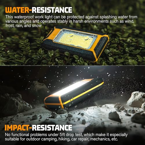 Favorlite 2-Pack Rechargeable LED Work Light, 1600LM Magnetic Portable | Phone Charging, 12-Hr Battery, Waterproof, Car Repair, Camping, Garage & Emergency Use