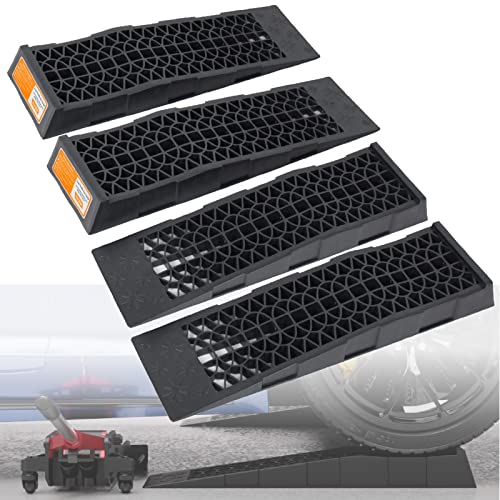 OULEME Low Profile Car Service Ramp with Anti-Slip Pads, 2-1/2" Lifting Height, 4 Pack, Portable for Lift Lowered Low Down Rise Clearance Racing Sports Car Vehicle Maintenance - size: L27.5" (4 PACK)