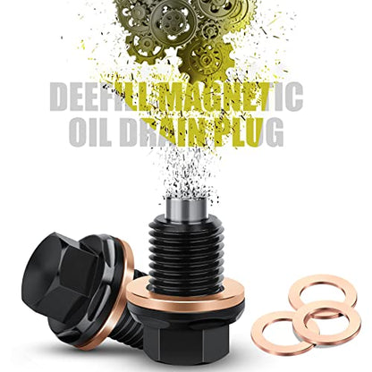 M14 x 1.5 Magnetic Oil Drain Plug T6 Aviation Aluminum with Crush Washer Gasket Compatible with Ford GM Hyundai KIA and More Select Models - size: M14 x1.5 Plug