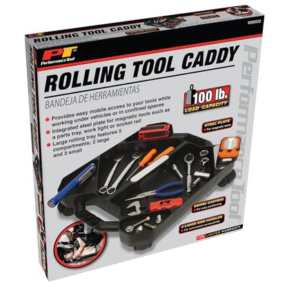 Performance Tool W85032 Tool Creeper Rolling Caddy Tray with 5 Sections for for Mechanic Garage and Workshop Organization, Black, 17.13x15.75x4.75-Inches - style: Rolling Tool Caddy