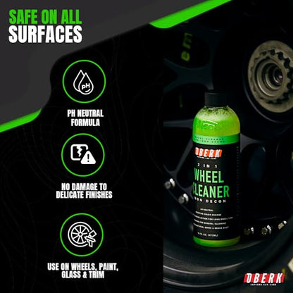 Oberk 2-in-1 Wheel Cleaner & Iron Remover – pH Neutral Iron Decon Spray for Car Detailing – Safe on Painted, Chrome, Aluminum, Powder-Coated Wheels (2 in1 Wheel Cleaner 16 oz) - size: 2 in1 Wheel Cleaner 16 oz