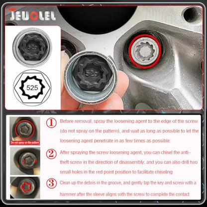 525 Wheel Locking Nut Key for VW, Socket Adapter (OD 28mm-ID 25mm) | Wheel Lock Nut Socket Adapter, Anti-Theft Lug Nut Removal Tool, Anti-Theft Screw Remover, Repair Tool, Tyre Fitting, garage - size: Socket 525