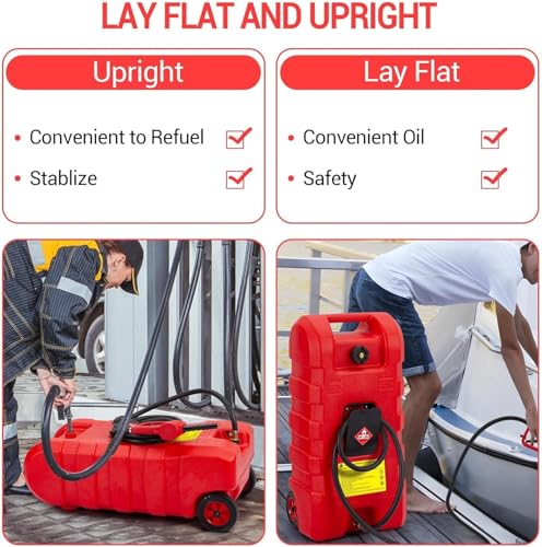 15 Gallon Gas Can, Fuel Tank Container with Fluid Transfer Manual Siphon Pump & 10FT Hose, Portable Diesel Gas Storage Caddy with Wheels for Car, ATV, Weeder, Boat - color: Red