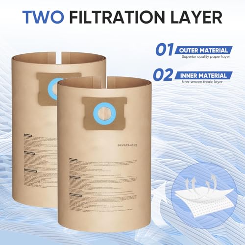 12 Pack DXVA19-4102 Dust Bags for DEWALT 12-16 Gallon Wet Dry Vacuum, Compatible with DXV12P DXV14P DXV16P DXV16PA DXV16S