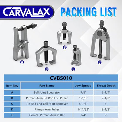 CARVALAX 5-in-1 Ball Joint Separator, Ball Joint Removal Tool Kit | Front End Service Tool Kit for Tie Rob Removal, Pitman Arm Puller, Cars SUVs Pickup Trucks Automotive Tools w/Storage Case - color: Silver, style: 5-in-1