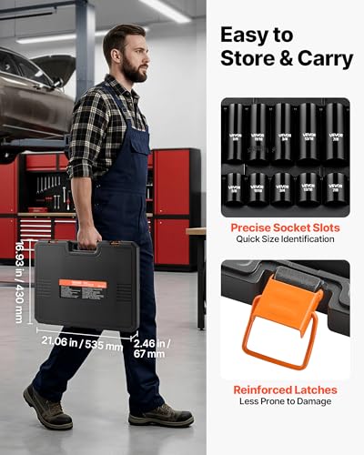 VEVOR 1/2" Drive Impact Socket Set, 65 Piece Socket Set SAE 3/8" to 1-1/4" and Metric 10-24mm, 6 Point Cr-V Alloy Steel for Auto Repair, Rugged Construction, Easy-to-Read Size Markings, Storage Case - style: 1/2" 65PCS