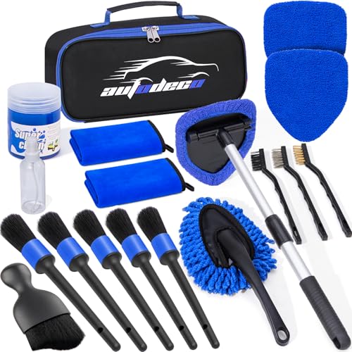 Windshield Cleaner Tool, 17Pcs Car Interior Detailing Kit, Detailing Brush, Towels, Duster, Car Cleaning Kit Interior for RVs, Truck, Trailer (Blue) - color: Blue