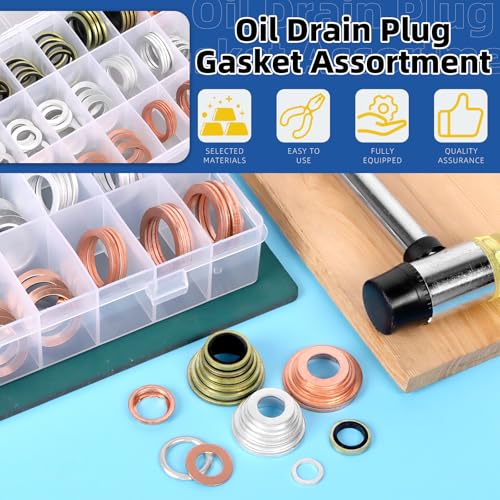 Glarks 143pcs 10 Sizes Automotive Oil Drain Plug Gasket Kit M8 M10 M12 M14 M16 M18 M20 M22 Aluminum Copper Steel Oil Crush Washer Seal Oil Drain Plug Crush Washer