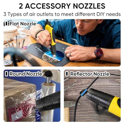 ROMECH 350W Heat Gun with 2 Nozzles, Dual Temp Heat Gun 400°F-660°F, Fast Heat Hot Air Gun with Overload Protection for DIY Craft Embossing Shrink Wrapping (Yellow) - color: Yellow