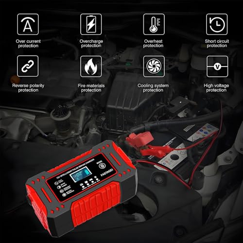 6-Amp Battery Charger, 12V 6A Lead Acid Portable Car Battery Charger 4-Stage Trickle Charger Smart Battery Maintainer w/Temp Compensation for Car Truck Lawn Mower Boat Marine