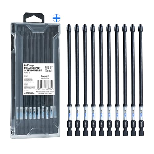 toolant 6 Inch Long Phillips Bit#2 Magnetic Anti Slip Impact Screwdriver Bits Set,10pcs Insert S2 Steel PH2 Driver Dit Set with CNC Machined Tips for Power Drill - color: 6"*10pcs, size: PH2