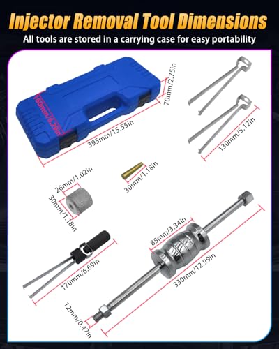 Fuel Injector Removal Tool Kit Compatible with Ford Volvo 1.0L 1.6L 2.0L 2.3L 2.7L 3.5L Engines, Fuel Injector Remover Slide Hammer Puller Set Replaces 9997410 310-206