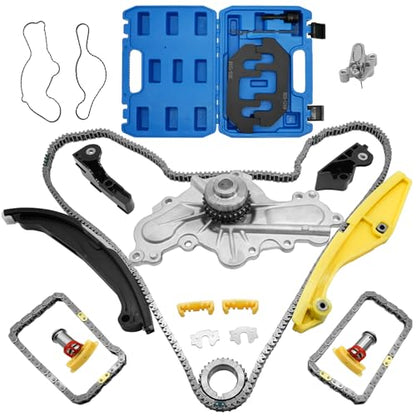 Timing Chain Kit with Water Pump + Camshaft Holding Tool with Timing Alignment Holder Tool Kit for 2011-2019 Ford Explorer/Edge/Taurus/Flex 3.5L 3.7L V6 303-1248 BL3Z-6268-A Timing Chain Set