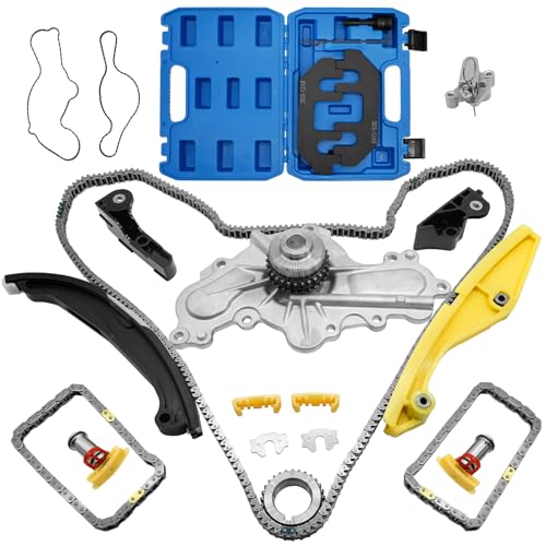 Timing Chain Kit with Water Pump + Camshaft Holding Tool with Timing Alignment Holder Tool Kit for 2011-2019 Ford Explorer/Edge/Taurus/Flex 3.5L 3.7L V6 303-1248 BL3Z-6268-A Timing Chain Set