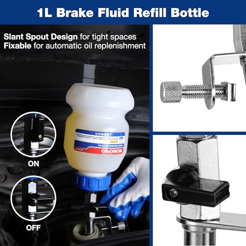 WORKPRO 3L Vacuum Brake Bleeder Kit, Pneumatic Brake Bleeder for One Person | 1L Brake Fluid Refill Bottle, 22 Adapters, Air Coupler & Gloves, Brake Bleeding Tool for Various Vehicles, Motorcycles