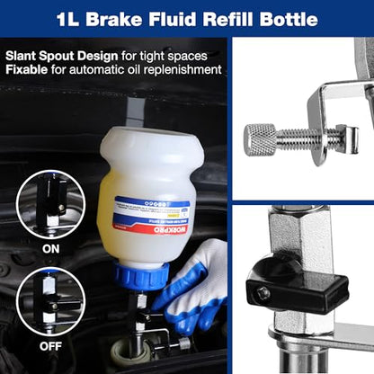 WORKPRO 3L Vacuum Brake Bleeder Kit, Pneumatic Brake Bleeder for One Person | 1L Brake Fluid Refill Bottle, 22 Adapters, Air Coupler & Gloves, Brake Bleeding Tool for Various Vehicles, Motorcycles