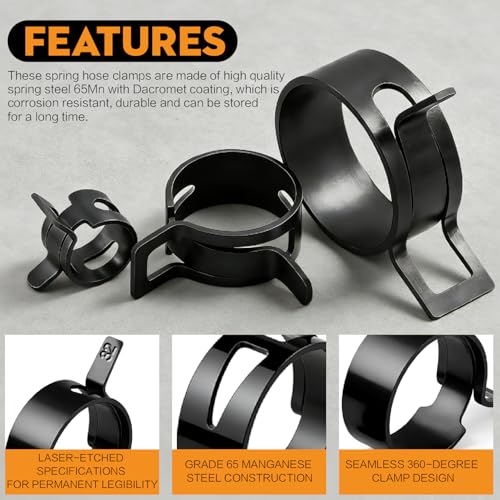 327-Pcs 65Mn Spring Clamps Kit (23 Sizes, 6-38mm) with Swivel Jaw Pliers,Hose Removal Pliers & Tweezers - Constant Tension Fit For Fuel, Coolant, Vacuum & Silicone Hose（Black） - size: 23 sizes-327 PCS