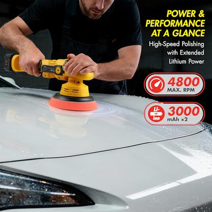 Wagan EL6402 OneVolt Cordless Polisher 6 Pro Dual Action 6-Inch Brushless Car Buffer with 6 Variable Speed, Including 2 UL Certified 3.0Ah Batteries, Multi-Purpose Accessory Kit for Detailing & Waxing