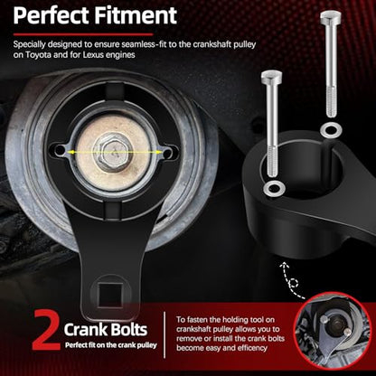 Sunluway for Toyota/Lexus Crankshaft Damper Pulley Holding Holder Tool 3.0L 3.3L V6, 4.0L 4.3L 4.7L V8 Engine Harmonic Tool Crank Pulley Tool with 2PCS Crank Bolts, Storage Case