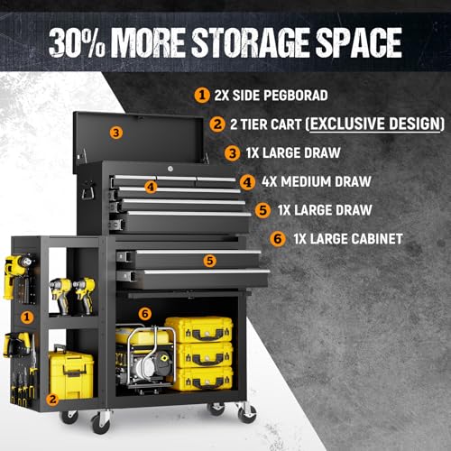 8-Drawer Rolling Tool Chest,3-in-1 Tool Box on Wheels with Lockable Steel Garage, Detachable Top Toolbox & Bottom Storage Cart with Additional Cabinet for Repair Room,Warehouse, 2026 Black - size: Large-Black