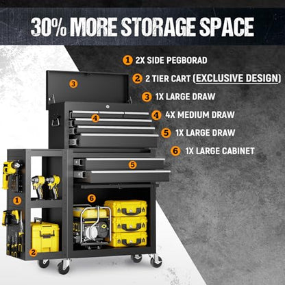 8-Drawer Rolling Tool Chest,3-in-1 Tool Box on Wheels with Lockable Steel Garage, Detachable Top Toolbox & Bottom Storage Cart with Additional Cabinet for Repair Room,Warehouse, 2026 Black - size: Large-Black