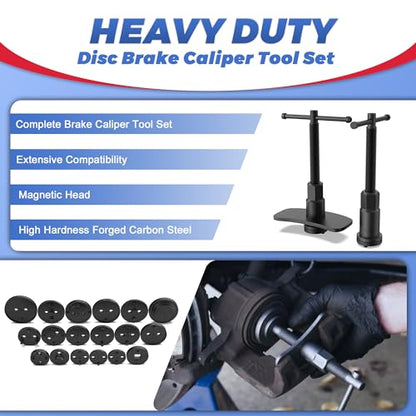 Heavy Duty Disc Brake Piston Caliper Compressor Wind Back Tool Universal Sets for Brake Pad Replacement with Hanger Hooks-28 Pieces - color: Red Black