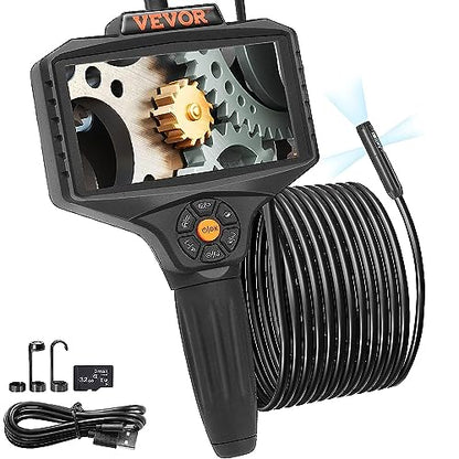 VEVOR Triple Lens Inspection Camera with Light, 5" IPS Screen Industrial Borescope, 8X Zoom 1080P HD Split Screen, 10 LED Lights Scope Camera for Automotive, Plumbing(16.5FT) - size: 5" IPS Screen-16.5FT