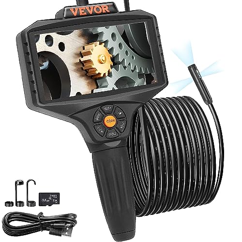 VEVOR Triple Lens Inspection Camera with Light, 5" IPS Screen Industrial Borescope, 8X Zoom 1080P HD Split Screen, 10 LED Lights Scope Camera for Automotive, Plumbing(16.5FT) - size: 5" IPS Screen-16.5FT