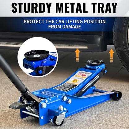 3 Ton Hydraulic Floor Jack with Foot Pedal, Heavy Duty Steel Racing Jack, Dual Piston Quick Lift Pump, CE Certified - size: 3T - w/ Foot Pedal