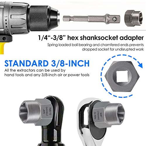 XEWEA 21PCS Bolt Nut Extractor Set, 3/8" Drive Easy Out Broken Lug Nut Extraction Remover Socket Set for Damaged, Frozen,Studs,Rusted, Rounded-Off Bolts & Nuts Screws - size: 21PCS
