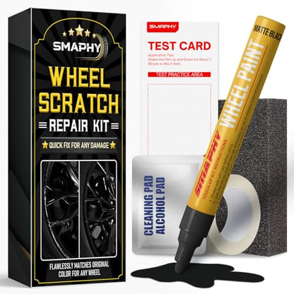 Wheel Scratch Repair Kit, Wheel Repair Kit Curb Rash, DIY Alloy Wheel Repair Kit, Car Wheel Rim Scratch Repair Kit, Rim Paint Pen for Wheel Repair, Universal Color Black Wheel Paint (Matte Black) - color: No.02 Matte Black