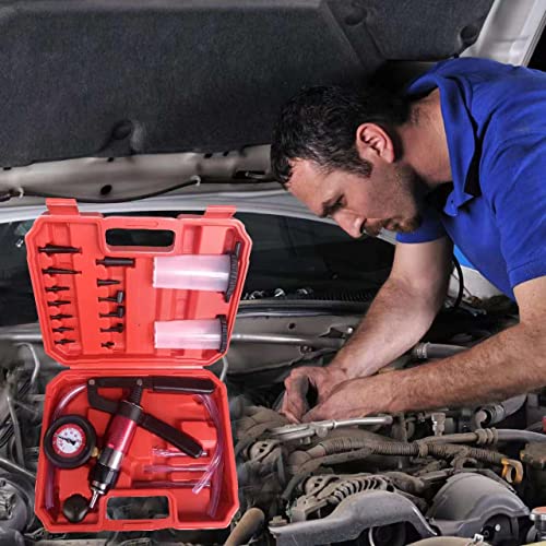 23PCS Brake Bleeder Kit Handheld Vacuum Pump Tester with Adapters and 2 Reservoir Bottles Automotive Brake for Car Truck Motorcycle (red) - color: 1-red