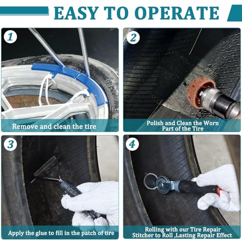 Tire Repair Set Polish Patch Tools 2500rpm Low Speed Air Tire Buffer Grinder Buffing Wheel 55mm,42mm,38mm with Tire Patch Roller Tire Inner Liner Scraper