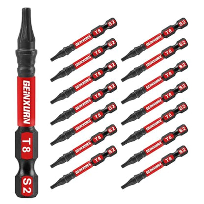 Geinxurn 15 Pieces T8 Impact Tough Magnetic Screwdriver Bit Set, 2 In. #8 Torx Head power Bit Set, S2 Alloy Steel T8 Star Bit - size: 2"-15PCS, style: T8